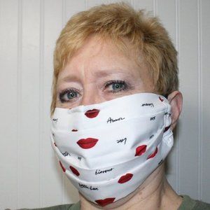 HAND CRAFTED Face Mask Kiss Lips Red Cotton - Adult - Pocket Style